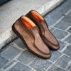 Santoni Slip On Bottine Daim Marron Foncé