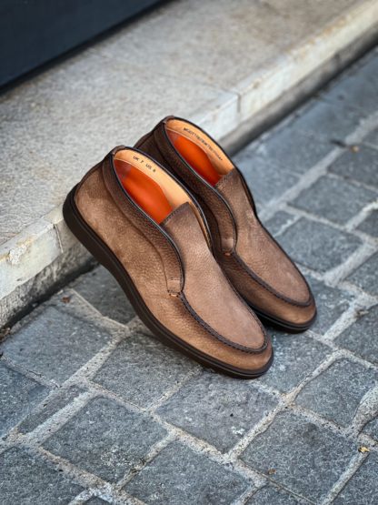 Santoni Slip On Bottine Daim Marron Foncé