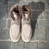 Santoni Bottine à Lacets Fourré en Daim Crème