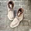 Santoni Bottine à Lacets Fourré en Daim Crème – Image 4