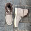 Santoni Bottine à Lacets Fourré en Daim Crème – Image 2