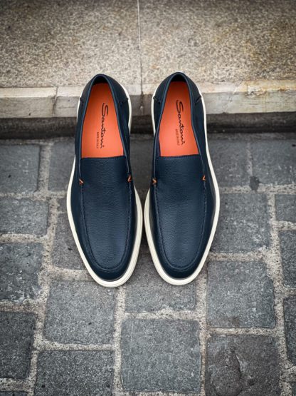 Santoni Slip On Loafer Navy Grain - Image 5