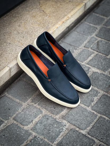 Santoni Slip On Loafer Navy Grain