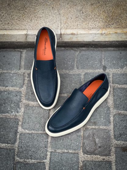 Santoni Slip On Loafer Navy Grain - Image 3