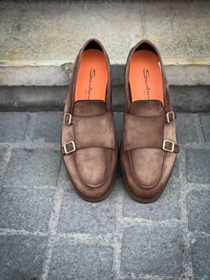 Santoni Double Buckle Light Brown Suede - Image 5