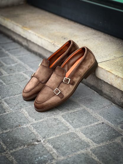 Santoni Double Buckle Light Brown Suede - Image 4