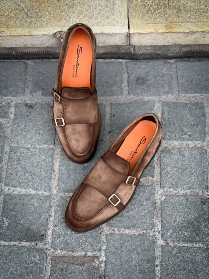 Santoni Double Buckle Light Brown Suede - Image 3