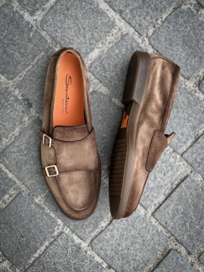 Santoni Double Buckle Light Brown Suede - Image 2