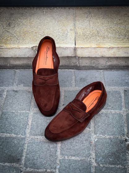 Santoni Dark Brown Mocassin Leather Sole - Image 2