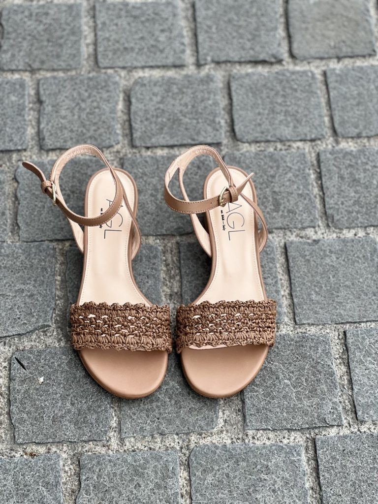 AGL Sling Back Straw Cocoa Leather