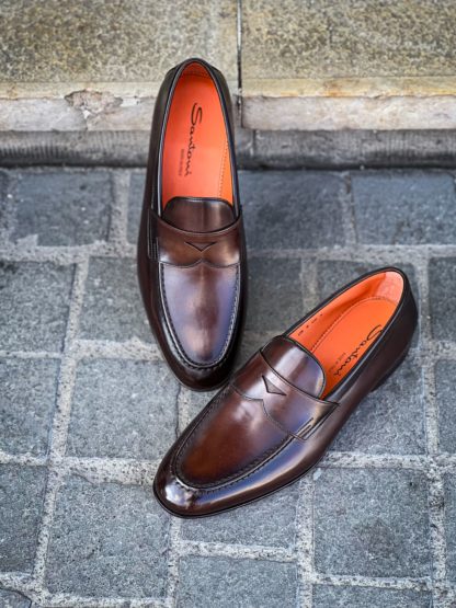 Santoni Penny Loafer Dark Brown Leather – Image 3