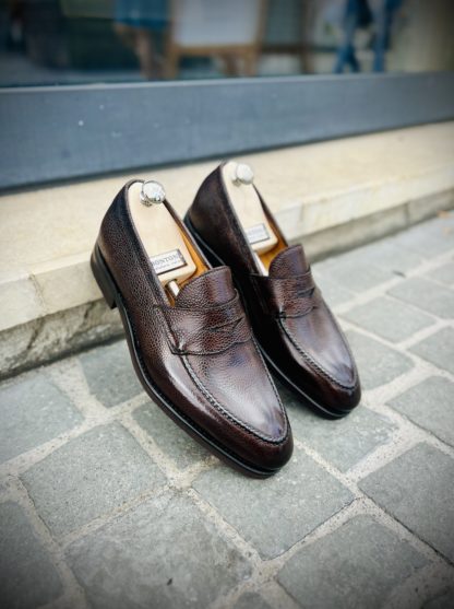 Bontoni Principe en cuir grainé marron foncé