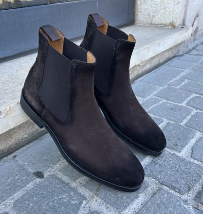 Bottine Chelsea en veau velours marron foncé