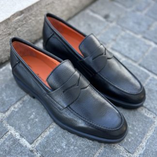 Black grain leather mocassin Santoni