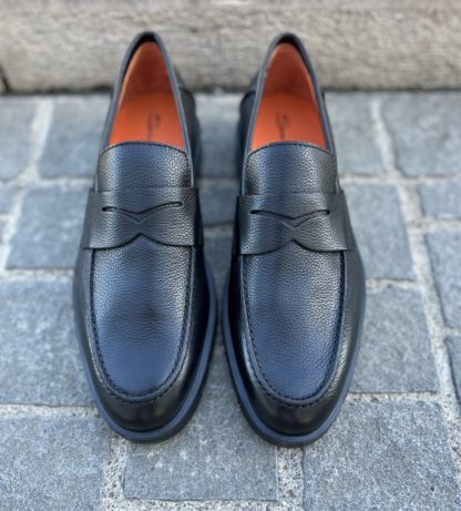 Black grain leather mocassin Santoni - Image 2