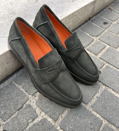Santoni Dark Green Suede Mocassin