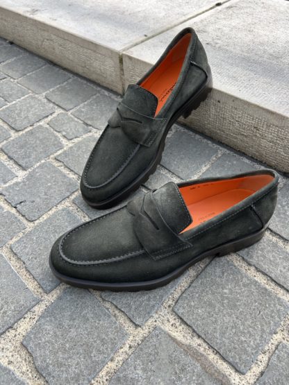 Santoni Dark Green Suede Mocassin – Bild 3