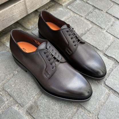 Santoni Dark Brown Grain Derby Calf Leather – Bild 4