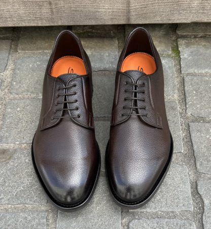 Santoni Dark Brown Grain Derby Calf Leather – Bild 5