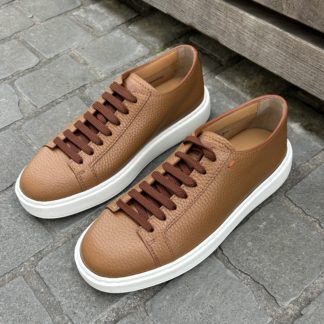 Santoni Light Brown Grain Leather Trainer