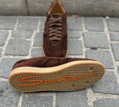 Santoni Dark Brown Suede Trainer - Image 5