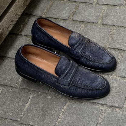 Franceschetti Mocassin Cuir Grainé Marine