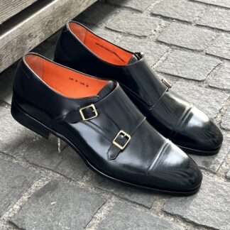 SANTONI Double buckle Black leater