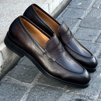 MAGNANNI Dark brown grain penny loafer